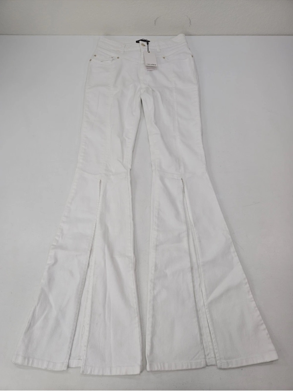 Retrofete Fresca White Split Flare Jeans Topstitched Size 27 Womens NEW